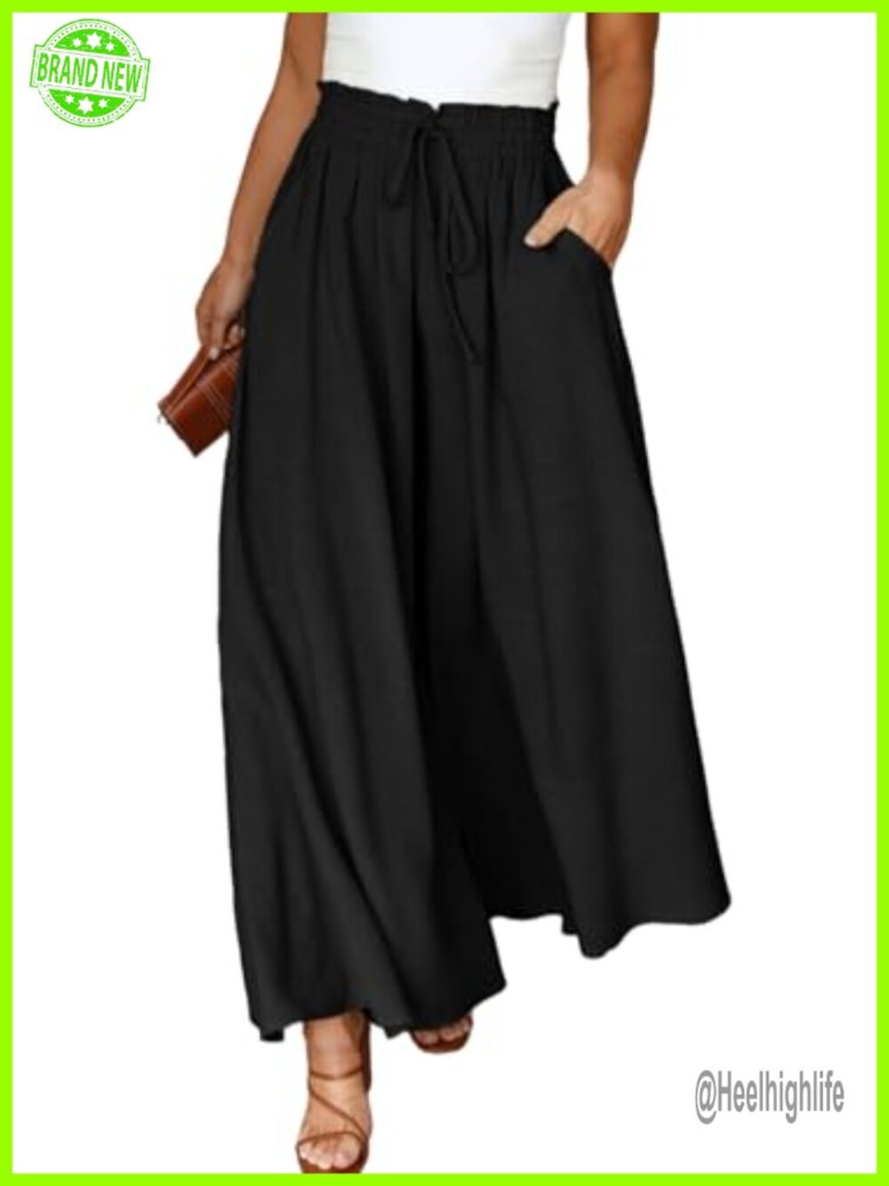 Plus Size Wide Leg Palazzo Pants High Waist Drawstring Flowy with Pockets